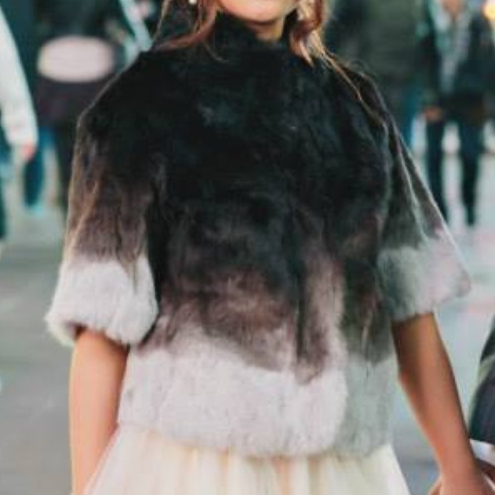Patrizia Luca Ombre Rabbit Faux Fur Cropped Coat